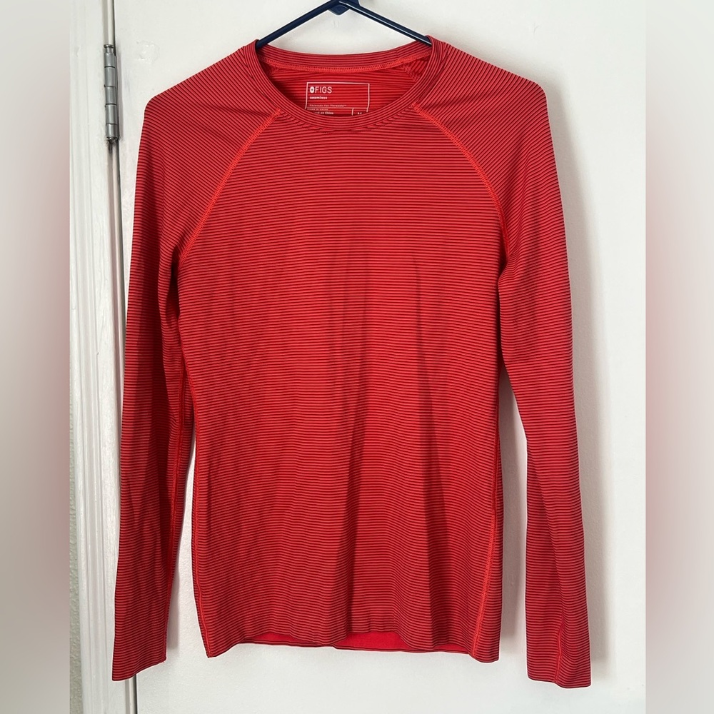 Figs Salta Seamless Longsleeve Underscrub Size Medium Orange Red Stripe